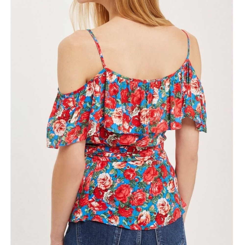 Topshop | Floral Cold Shoulder Wrap Top - Picture 7 of 7